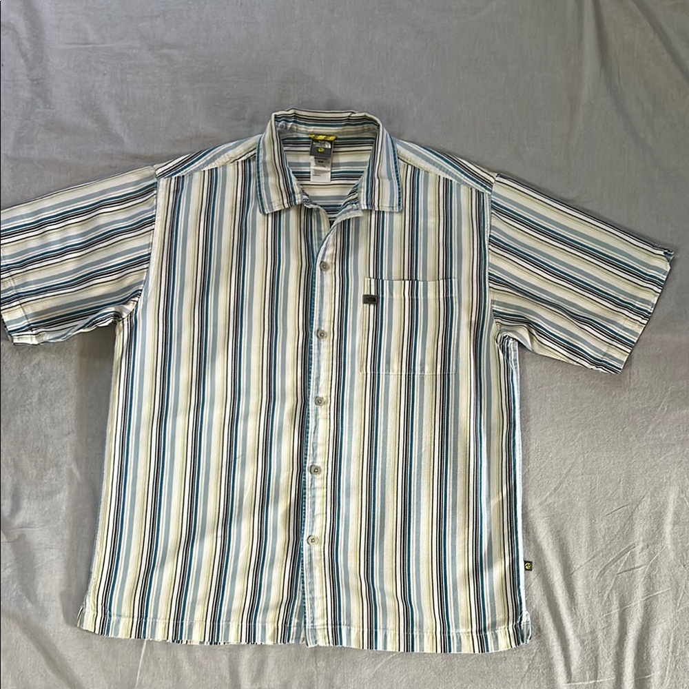The North Face Blue and White Striped Casual Button Down Short Sleeve Shirt